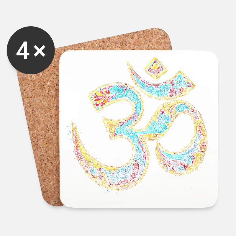Om Symbol – Buntes Spirituelles Kunstdesign - Untersetzer (4er-Set) - Weiß