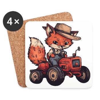Fox Tractor Farmer - Dessous de verre (lot de 4) - blanc - Devant