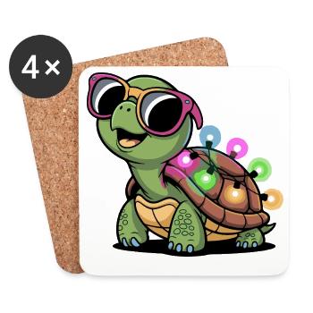 Lichtschein Turtle mit Sonnenbrille - Untersetzer (4er-Set) - Weiß - Vorne