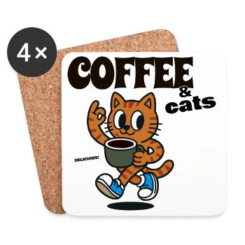 Cat Coffee Lover COFFEE & CATS - Untersetzer (4er-Set) - Weiß - Vorne