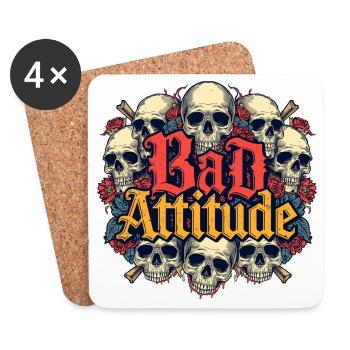 Bad Attitude Skull Roses - Coasters (set of 4) - white - Front