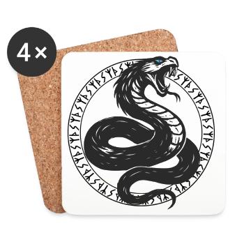 Serpent mit nordischen Runen und leuchtenden Augen - Untersetzer (4er-Set) - Weiß - Vorne