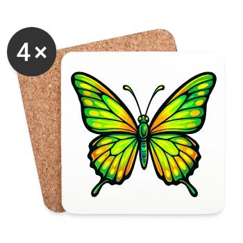 Bright Green Yellow Butterfly - Coasters (set of 4) - white - Front