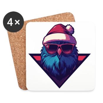 Eagle with sunglasses and Santa hat - Coasters (set of 4) - white - Front