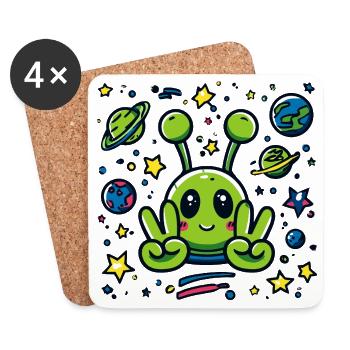 Little Alien Peace Sign Space - Coasters (set of 4) - white - Front