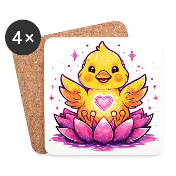 Poussin au lotus avec le cœur - Dessous de verre (lot de 4) - blanc - Devant