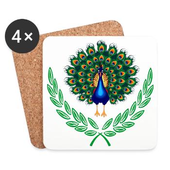 Peacock in Green Laurel Wreath - Coasters (set of 4) - white - Front