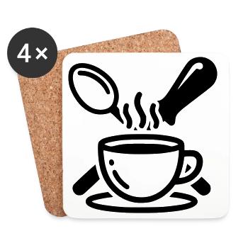 Barista Logo Siebträger Dampf Vektor - Untersetzer (4er-Set) - Weiß - Vorne