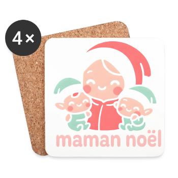 Maman Noël et ses deux bébés kawaii - Dessous de verre (lot de 4) - blanc - Devant