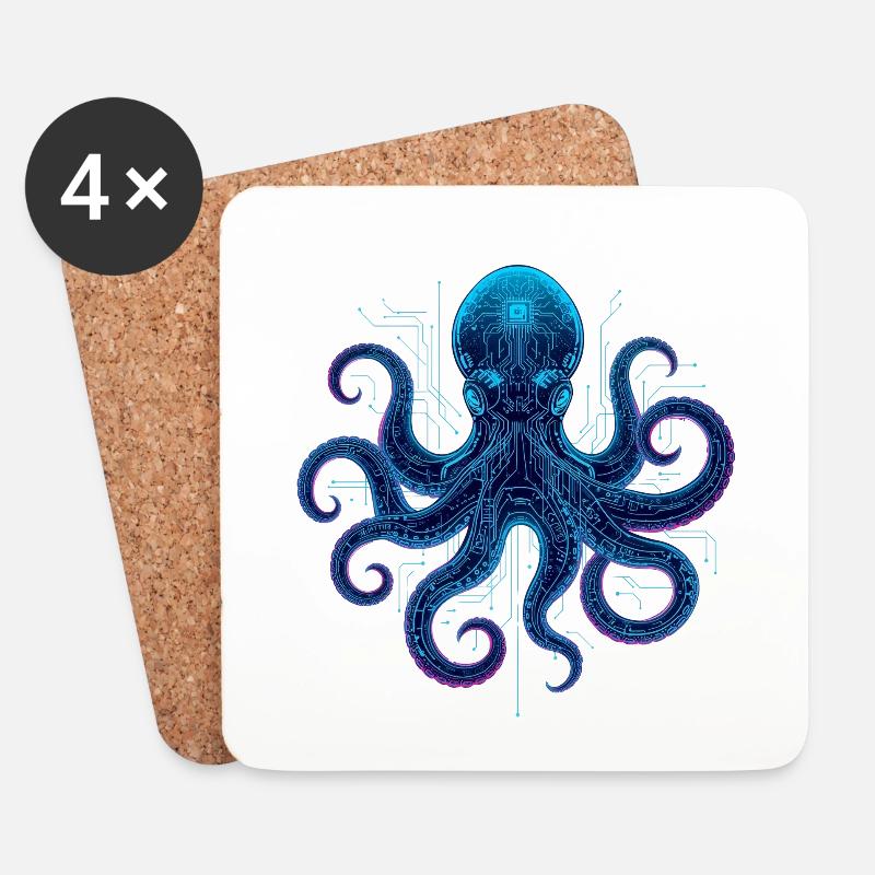Cyberneon-Oktopus-Schaltkreise - Untersetzer (4er-Set) - Weiß