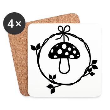 Champignon dans la couronne de feuilles - Dessous de verre (lot de 4) - blanc - Devant