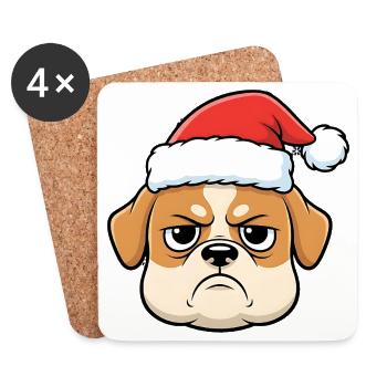 Grim Bulldog in Santa Hat Anti Christmas - Coasters (set of 4) - white - Front