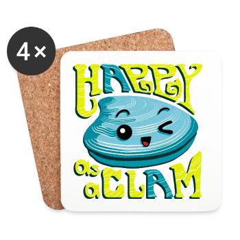 Happy as a Clam Fröhliche Muschel Kawaii Niedlich - Untersetzer (4er-Set) - Weiß - Vorne