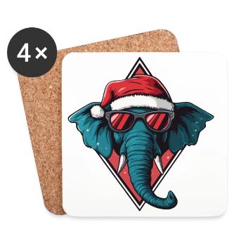 Père Noël éléphant avec des lunettes de soleil - Dessous de verre (lot de 4) - blanc - Devant