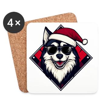 Husky mit Sonnenbrille Santa - Untersetzer (4er-Set) - Weiß - Vorne