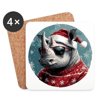 Rhino Christmas Christmas Xmas - Coasters (set of 4) - white - Front