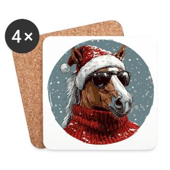 Pferd Weihnachten Christmas Xmas - Untersetzer (4er-Set) - Weiß - Vorne