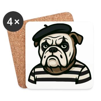 Bouledogue mime en costume noir et blanc - Dessous de verre (lot de 4) - blanc - Devant