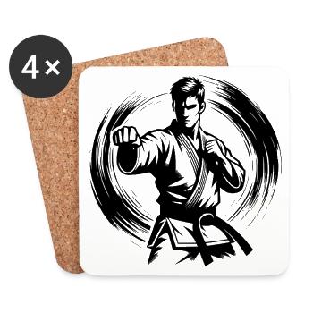 Silhouette de Karaté Parfaite en Combat Dynamique - Dessous de verre (lot de 4) - blanc - Devant