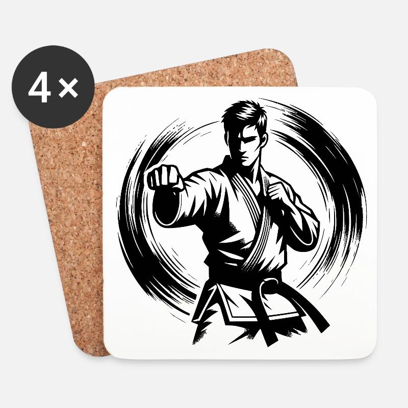 Silhouette de Karaté Parfaite en Combat Dynamique - Dessous de verre (lot de 4) - blanc