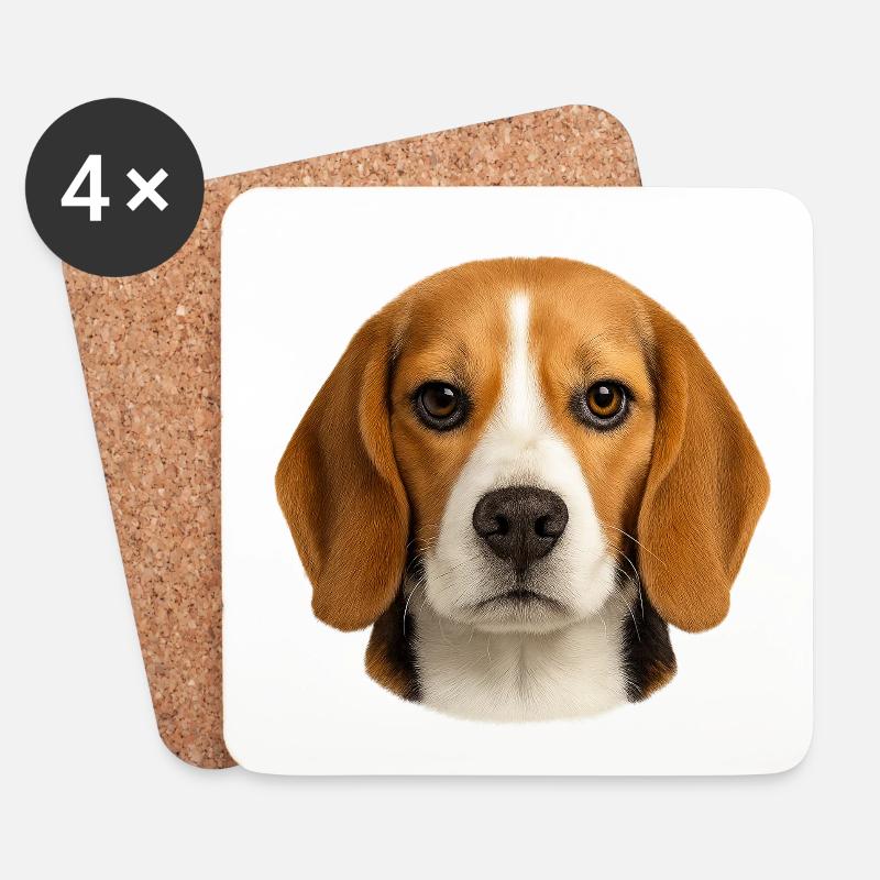 Beagle Porträt Motiv - Untersetzer (4er-Set) - Weiß