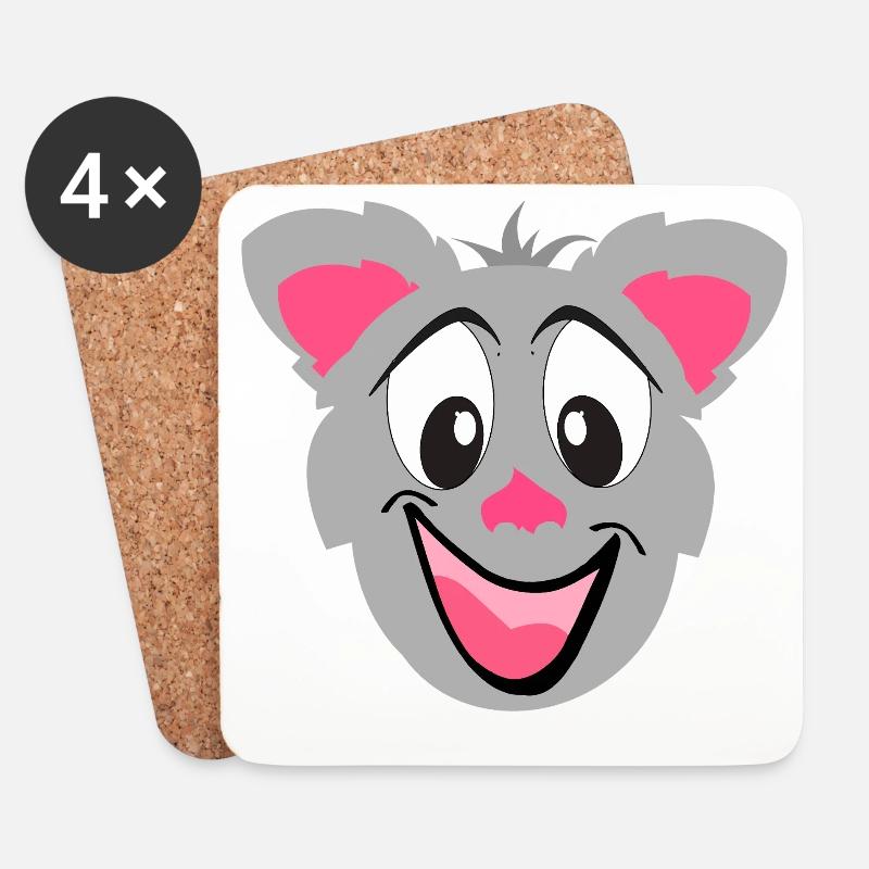 Graue Kawaii Katze Cartoon Gesicht - Untersetzer (4er-Set) - Weiß
