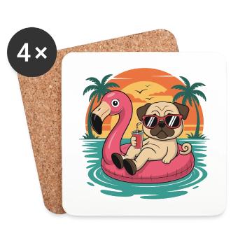 Lustiger Mops tropischer Sommerflamingo-Float - Untersetzer (4er-Set) - Weiß - Vorne
