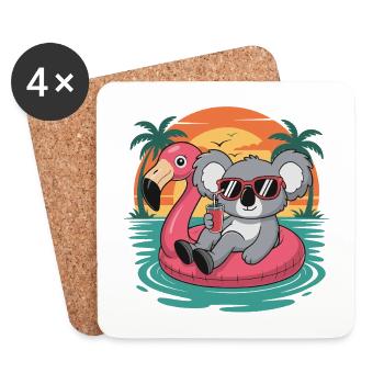 Drôle de char de flamants roses tropicaux d’été Koala - Dessous de verre (lot de 4) - blanc - Devant