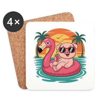 Cochon Drôle Flotteur Tropical Flamant Rose d’Été - Dessous de verre (lot de 4) - blanc - Devant