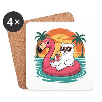 Char drôle d’ours polaires d’été tropical de flamants roses - Dessous de verre (lot de 4) - blanc - Devant