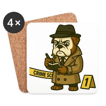 Detective Bulldog at Crime Scene Notes - Coasters (set of 4) - white - Front