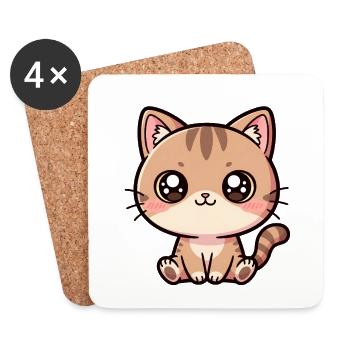 Portrait du chaton de Kawaii - Dessous de verre (lot de 4) - blanc - Devant