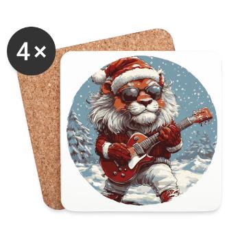 Lion Guitar de Noël - Dessous de verre (lot de 4) - blanc - Devant