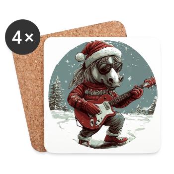 Pferd Weihnachten Gitarre - Untersetzer (4er-Set) - Weiß - Vorne
