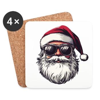 Père Noël avec lunettes de soleil - Dessous de verre (lot de 4) - blanc - Devant