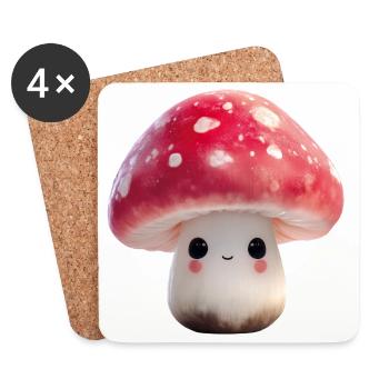 Champignon Kawaii avec visage - Dessous de verre (lot de 4) - blanc - Devant