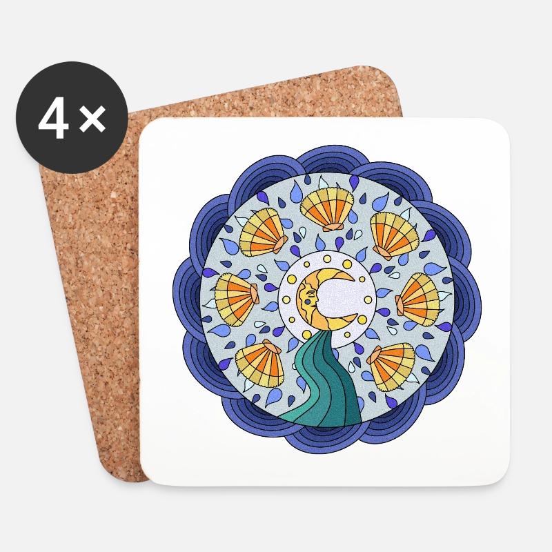 Mondsonnen-Mandala mit Wellenkranz - Untersetzer (4er-Set) - Weiß