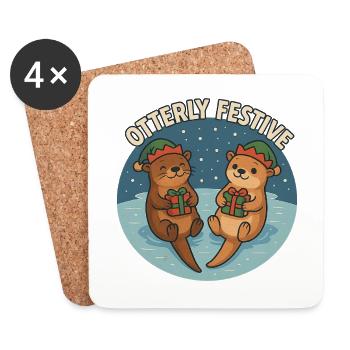 Otterly Festive Otters with Gifts - Coasters (set of 4) - white - Front