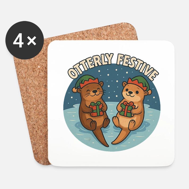 Otterfestliche Otter mit Geschenken - Untersetzer (4er-Set) - Weiß