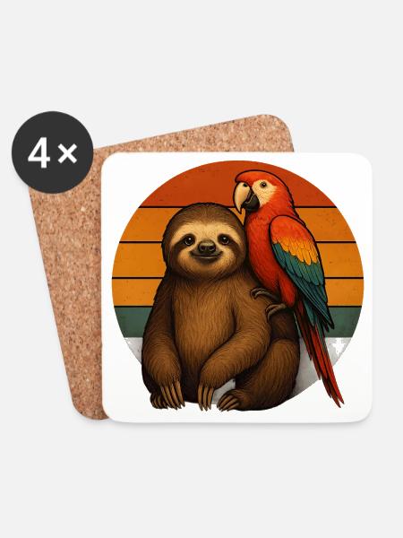 Faultier Papagei Retro Tierfreunde - Untersetzer (4er-Set) - Weiß