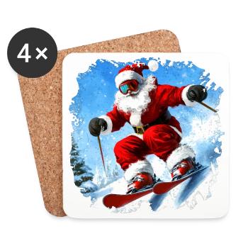 Weihnachten Skifahrer - Untersetzer (4er-Set) - Weiß - Vorne