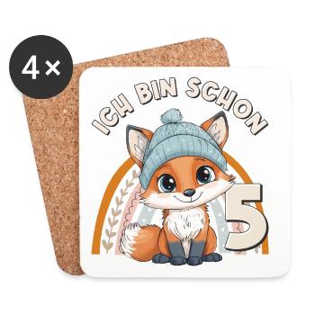 5e anniversaire Renard arc-en-ciel mignon mignon - Dessous de verre (lot de 4) - blanc - Devant