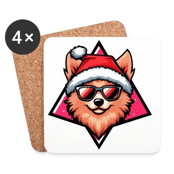 Dog in Santa style Pomeranian - Coasters (set of 4) - white - Front