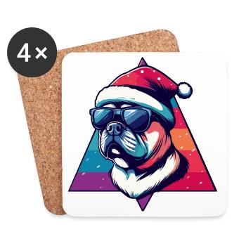 Bulldog Neon Santa Stil - Untersetzer (4er-Set) - Weiß - Vorne