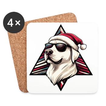 Chien de Noël avec des lunettes de soleil - Dessous de verre (lot de 4) - blanc - Devant