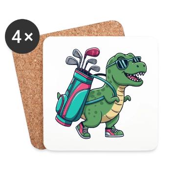 Dessin animé dinosaure de golf, animal de golf cool - Dessous de verre (lot de 4) - blanc - Devant