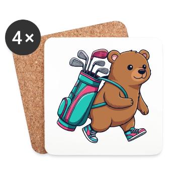 Lustiger Bär-Golfer-Cartoon Cooles Golftier - Untersetzer (4er-Set) - Weiß - Vorne