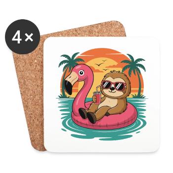 Funny Sloth Tropical Summer Flamingo Float Sunset - Coasters (set of 4) - white - Front