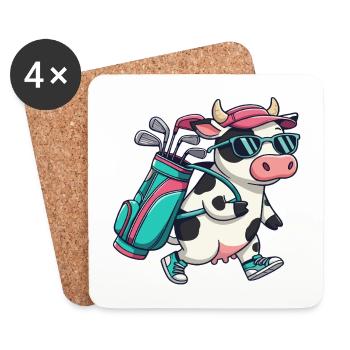 Lustige Kuh-Golfer-Zeichentrickserie Cooles Golftier - Untersetzer (4er-Set) - Weiß - Vorne
