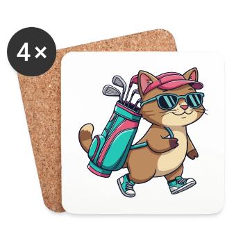 Dessin animé Chat Golfeur Cool Animal de golf - Dessous de verre (lot de 4) - blanc - Devant